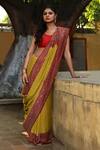 Shop_Naaritva India_Yellow Crepe, Chiffon, Silk Zari Handwoven Banarasi Saree With Running Blouse _Online_at_Aza_Fashions