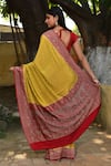 Shop_Naaritva India_Yellow Crepe, Chiffon, Silk Zari Handwoven Banarasi Saree With Running Blouse _at_Aza_Fashions