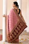 Shop_Naaritva India_Pink Crepe, Chiffon, Silk Handwoven Work Banarasi Saree With Running Blouse _at_Aza_Fashions