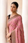 Naaritva India_Pink Crepe, Chiffon, Silk Handwoven Work Banarasi Saree With Running Blouse _at_Aza_Fashions