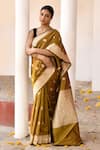 Shop_Naaritva India_Mustard Zari Handwoven Yellow Banarasi Saree With Running Blouse _Online_at_Aza_Fashions