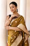 Naaritva India_Mustard Zari Handwoven Yellow Banarasi Saree With Running Blouse _at_Aza_Fashions