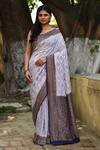 Buy_Naaritva India_Blue Crepe, Chiffon, Silk Pastel Handwoven Banarasi Saree With Running Blouse _at_Aza_Fashions
