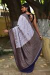 Shop_Naaritva India_Blue Crepe, Chiffon, Silk Pastel Handwoven Banarasi Saree With Running Blouse _at_Aza_Fashions