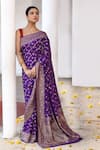 Shop_Naaritva India_Purple Crepe, Chiffon, Silk Handwoven Work Banarasi Saree With Running Blouse _Online_at_Aza_Fashions