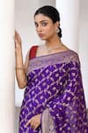 Naaritva India_Purple Crepe, Chiffon, Silk Handwoven Work Banarasi Saree With Running Blouse _at_Aza_Fashions