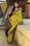 Naaritva India_Green Crepe, Chiffon, Silk Handwoven Work Banarasi Saree With Running Blouse _Online_at_Aza_Fashions