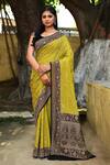 Buy_Naaritva India_Green Crepe, Chiffon, Silk Handwoven Work Banarasi Saree With Running Blouse _at_Aza_Fashions