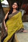 Shop_Naaritva India_Green Crepe, Chiffon, Silk Handwoven Work Banarasi Saree With Running Blouse _Online_at_Aza_Fashions