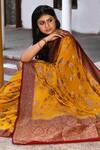 Naaritva India_Yellow Crepe, Chiffon, Silk Handwoven Work Banarasi Saree With Running Blouse _Online_at_Aza_Fashions