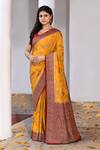 Buy_Naaritva India_Yellow Crepe, Chiffon, Silk Handwoven Work Banarasi Saree With Running Blouse _at_Aza_Fashions
