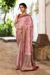 Buy_Naaritva India_Pink Crepe, Chiffon, Silk Handwoven Work Banarasi Saree With Running Blouse _at_Aza_Fashions