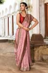 Buy_Naaritva India_Pink Crepe, Chiffon, Silk Handwoven Work Banarasi Saree With Running Blouse _Online_at_Aza_Fashions