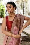 Shop_Naaritva India_Pink Crepe, Chiffon, Silk Handwoven Work Banarasi Saree With Running Blouse _Online_at_Aza_Fashions