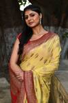 Buy_Naaritva India_Yellow Chiffon, Silk, Crepe Zari Handwoven Banarasi Saree With Running Blouse _Online_at_Aza_Fashions
