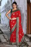 Buy_Naaritva India_Red Crepe, Chiffon, Silk Handwoven Work Banarasi Saree With Running Blouse _at_Aza_Fashions