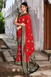 Naaritva India_Red Crepe, Chiffon, Silk Handwoven Work Banarasi Saree With Running Blouse _Online_at_Aza_Fashions