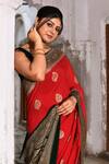 Buy_Naaritva India_Red Crepe, Chiffon, Silk Handwoven Work Banarasi Saree With Running Blouse _Online_at_Aza_Fashions