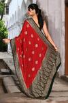Shop_Naaritva India_Red Crepe, Chiffon, Silk Handwoven Work Banarasi Saree With Running Blouse _at_Aza_Fashions