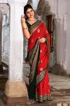 Shop_Naaritva India_Red Crepe, Chiffon, Silk Handwoven Work Banarasi Saree With Running Blouse _Online_at_Aza_Fashions