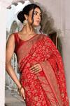 Shop_Naaritva India_Red Crepe, Chiffon, Silk Zari Handwoven Banarasi Saree With Running Blouse _Online_at_Aza_Fashions