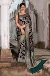 Buy_Naaritva India_Navy Crepe, Silk Zari Blue Handwoven Banarasi Saree With Running Blouse _at_Aza_Fashions
