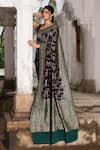 Naaritva India_Navy Crepe, Silk Zari Blue Handwoven Banarasi Saree With Running Blouse _at_Aza_Fashions