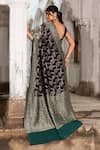 Shop_Naaritva India_Navy Crepe, Silk Zari Blue Handwoven Banarasi Saree With Running Blouse _at_Aza_Fashions