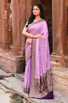 Naaritva India_Purple Crepe, Silk, Chiffon Handwoven Work Banarasi Saree With Running Blouse _Online_at_Aza_Fashions