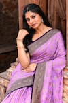 Shop_Naaritva India_Purple Crepe, Silk, Chiffon Handwoven Work Banarasi Saree With Running Blouse _Online_at_Aza_Fashions