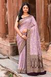 Buy_Naaritva India_Purple Crepe, Chiffon Zari Handwoven Banarasi Saree With Running Blouse _at_Aza_Fashions