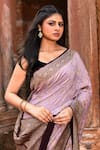 Naaritva India_Purple Crepe, Chiffon Zari Handwoven Banarasi Saree With Running Blouse _Online_at_Aza_Fashions