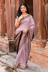 Buy_Naaritva India_Purple Crepe, Chiffon Zari Handwoven Banarasi Saree With Running Blouse _Online_at_Aza_Fashions