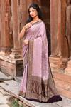 Naaritva India_Purple Crepe, Chiffon Zari Handwoven Banarasi Saree With Running Blouse _at_Aza_Fashions