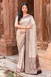 Buy_Naaritva India_Beige Crepe, Chiffon, Silk Zari Handwoven Banarasi Saree With Running Blouse _at_Aza_Fashions