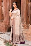 Naaritva India_Beige Crepe, Chiffon, Silk Zari Handwoven Banarasi Saree With Running Blouse _Online_at_Aza_Fashions