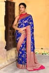 Buy_Naaritva India_Blue Crepe, Chiffon, Handwoven Work Ink Banarasi Saree With Running Blouse _at_Aza_Fashions
