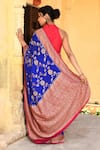 Shop_Naaritva India_Blue Crepe, Chiffon, Handwoven Work Ink Banarasi Saree With Running Blouse _at_Aza_Fashions