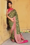 Naaritva India_Green Crepe, Chiffon, Silk Handwoven Work Banarasi Saree With Running Blouse _Online_at_Aza_Fashions