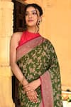 Shop_Naaritva India_Green Crepe, Chiffon, Silk Handwoven Work Banarasi Saree With Running Blouse _Online_at_Aza_Fashions