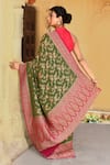 Shop_Naaritva India_Green Crepe, Chiffon, Silk Handwoven Work Banarasi Saree With Running Blouse _at_Aza_Fashions