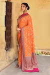 Buy_Naaritva India_Orange Crepe, Silk, Chiffon Handwoven Work Banarasi Saree With Running Blouse _Online_at_Aza_Fashions