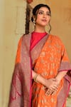 Shop_Naaritva India_Orange Crepe, Silk, Chiffon Handwoven Work Banarasi Saree With Running Blouse _Online_at_Aza_Fashions