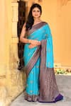 Buy_Naaritva India_Sky Blue Crepe, Chiffon, Silk Zari Handwoven Banarasi Saree With Running Blouse _at_Aza_Fashions