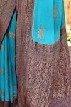 Naaritva India_Sky Blue Crepe, Chiffon, Silk Zari Handwoven Banarasi Saree With Running Blouse _at_Aza_Fashions
