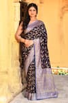Buy_Naaritva India_Navy Crepe, Chiffon, Silk Blue Handwoven Banarasi Saree With Running Blouse _at_Aza_Fashions