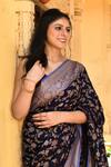 Buy_Naaritva India_Navy Crepe, Chiffon, Silk Blue Handwoven Banarasi Saree With Running Blouse _Online_at_Aza_Fashions