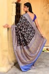 Shop_Naaritva India_Navy Crepe, Chiffon, Silk Blue Handwoven Banarasi Saree With Running Blouse _at_Aza_Fashions