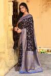 Shop_Naaritva India_Navy Crepe, Chiffon, Silk Blue Handwoven Banarasi Saree With Running Blouse _Online_at_Aza_Fashions