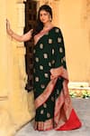 Buy_Naaritva India_Emerald Green Crepe, Chiffon, Handwoven Work Banarasi Saree With Running Blouse _Online_at_Aza_Fashions